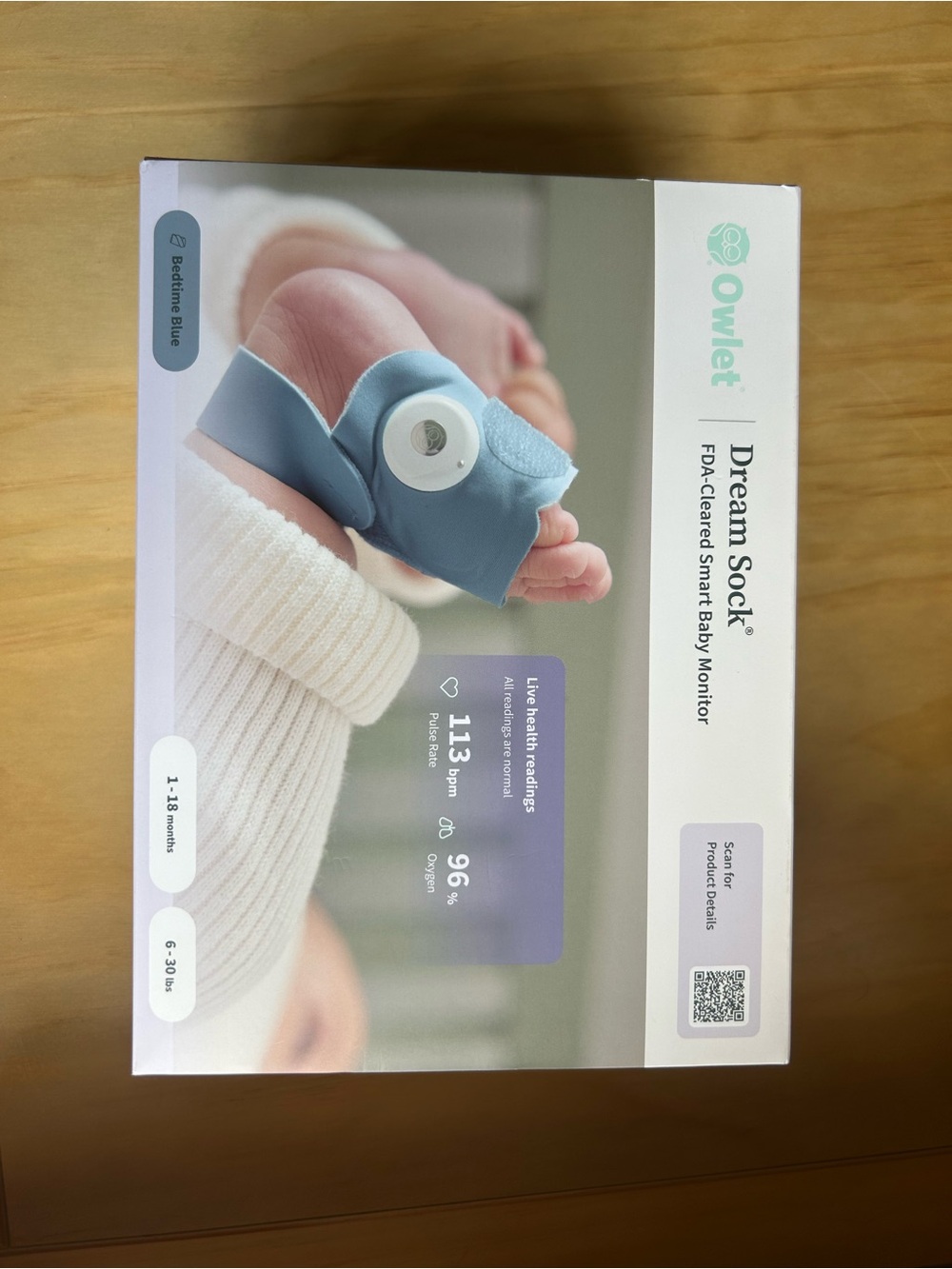 Owlet Dream Sock Baby Monitor in Bedtime Blue